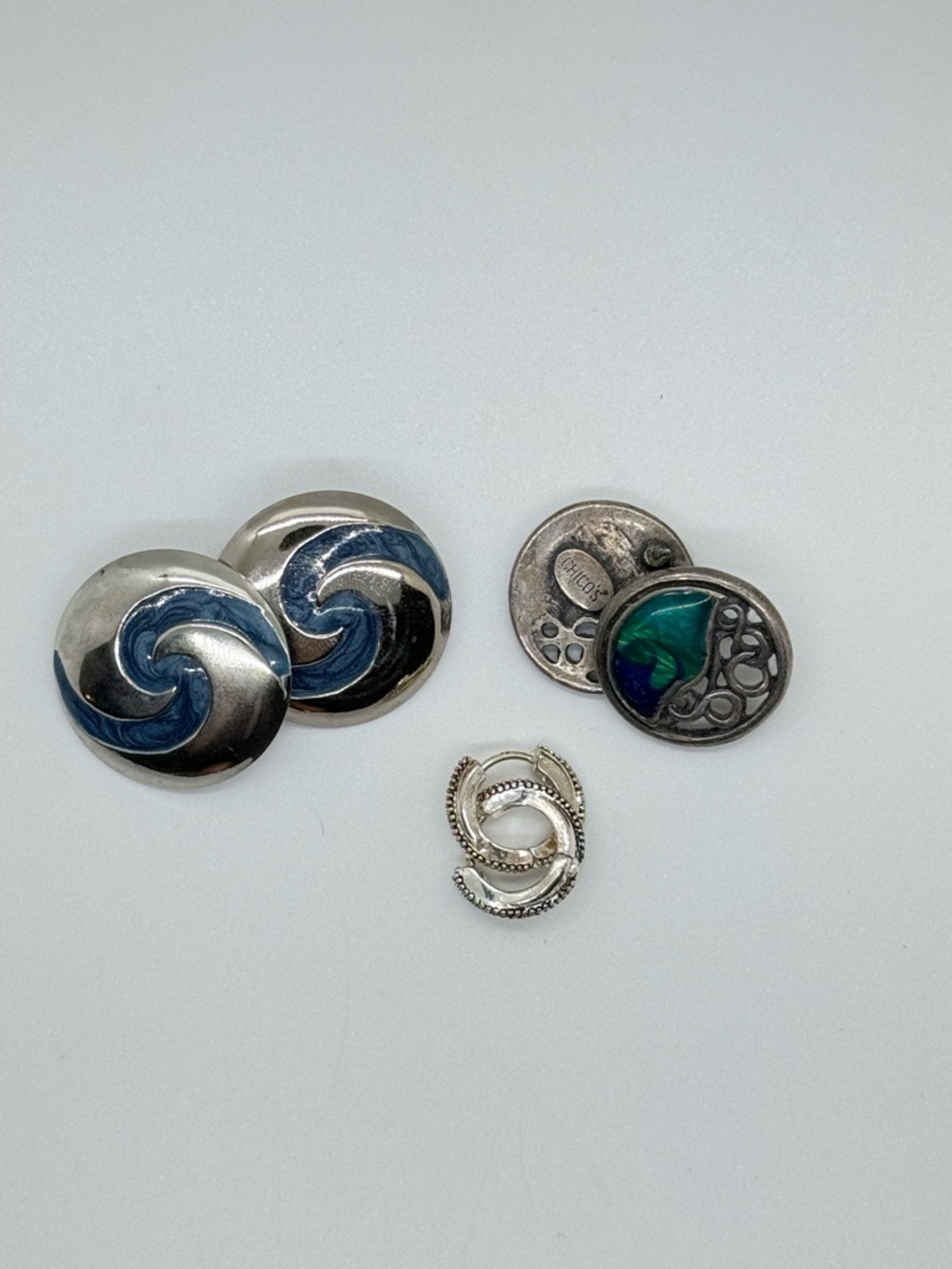 Silver Tone Earring Lot with Blue & Green Accents